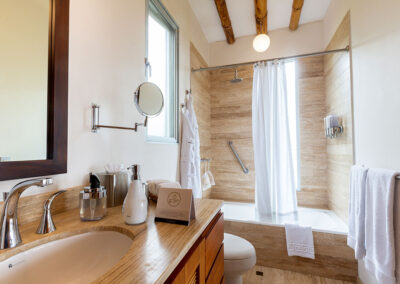 Inside Lechuza Villa, view of the bathroom and hot tub