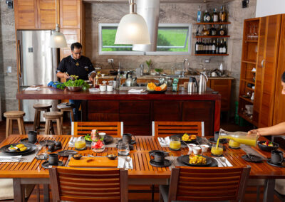 Our team preparing breakfast for guests of Tortuga Villa, everything comes from natural and chemical free garden